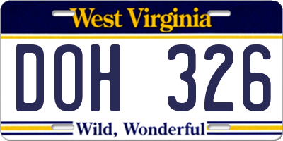 WV license plate DOH326