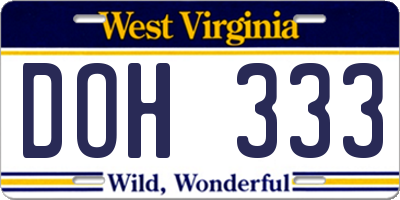 WV license plate DOH333