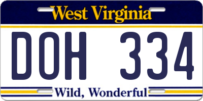WV license plate DOH334
