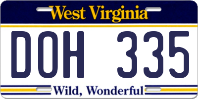 WV license plate DOH335