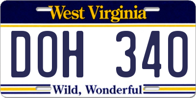 WV license plate DOH340