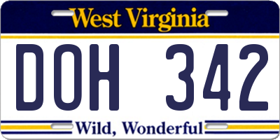 WV license plate DOH342