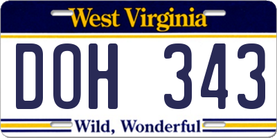 WV license plate DOH343