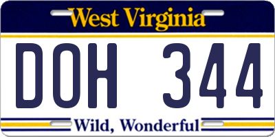WV license plate DOH344