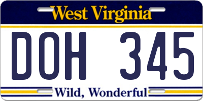 WV license plate DOH345