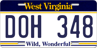 WV license plate DOH348