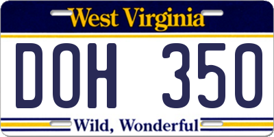 WV license plate DOH350
