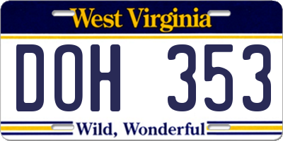 WV license plate DOH353
