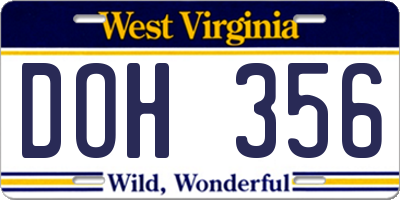 WV license plate DOH356