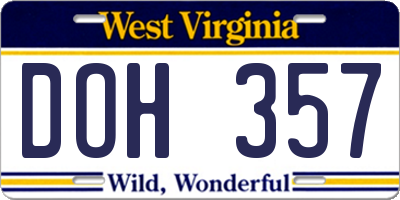 WV license plate DOH357