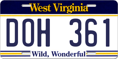WV license plate DOH361