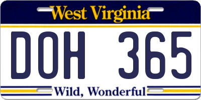 WV license plate DOH365
