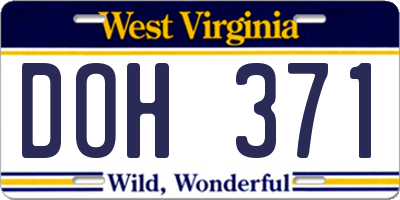 WV license plate DOH371