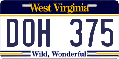 WV license plate DOH375