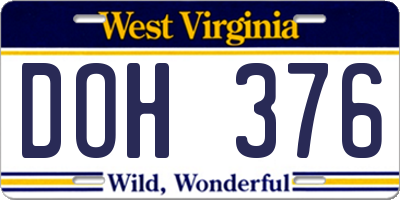 WV license plate DOH376