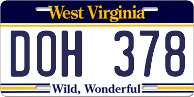 WV license plate DOH378
