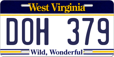 WV license plate DOH379