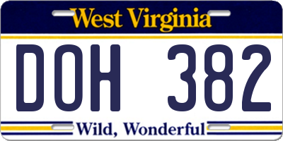 WV license plate DOH382