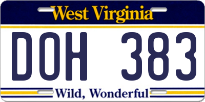 WV license plate DOH383