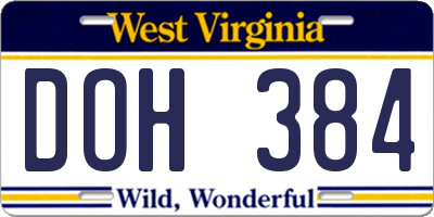 WV license plate DOH384