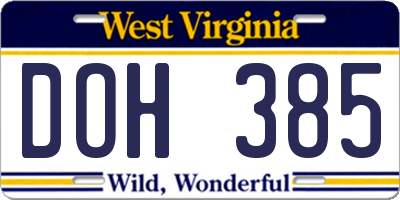 WV license plate DOH385
