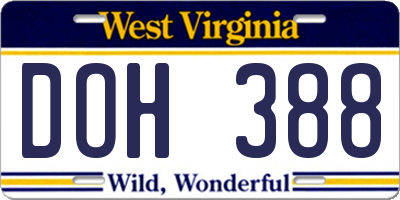 WV license plate DOH388