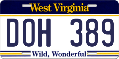 WV license plate DOH389