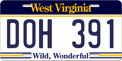 WV license plate DOH391
