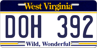 WV license plate DOH392