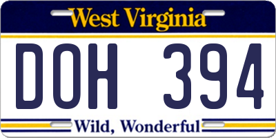 WV license plate DOH394