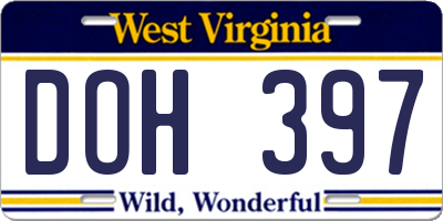 WV license plate DOH397