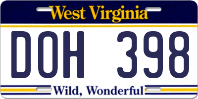 WV license plate DOH398