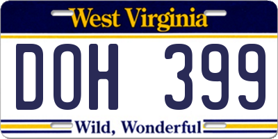 WV license plate DOH399
