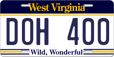WV license plate DOH400