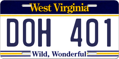 WV license plate DOH401