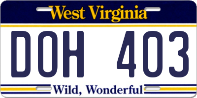 WV license plate DOH403