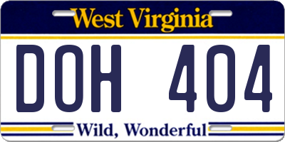 WV license plate DOH404