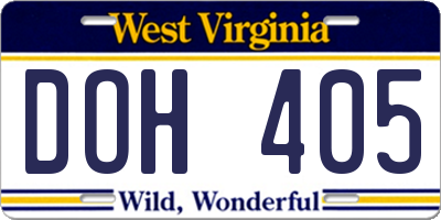 WV license plate DOH405