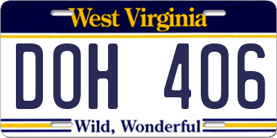 WV license plate DOH406
