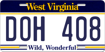 WV license plate DOH408