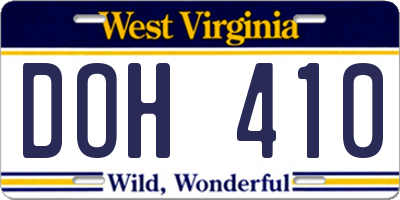 WV license plate DOH410