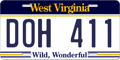 WV license plate DOH411