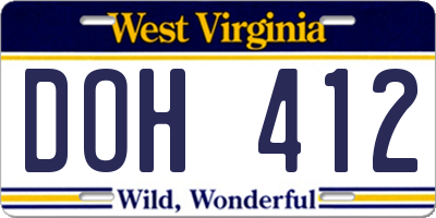 WV license plate DOH412