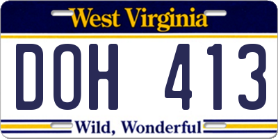 WV license plate DOH413