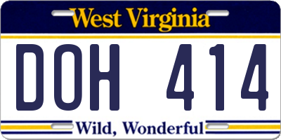 WV license plate DOH414