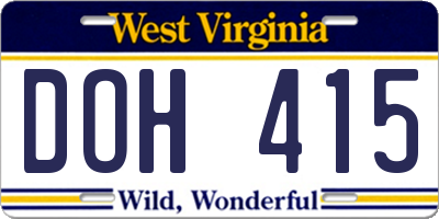 WV license plate DOH415