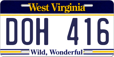WV license plate DOH416