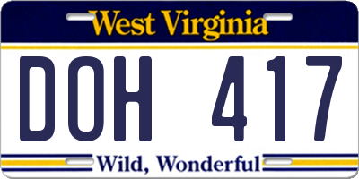 WV license plate DOH417