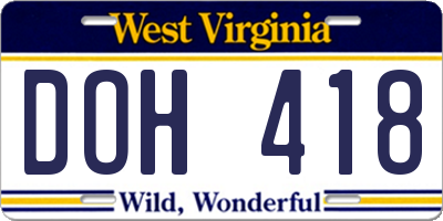 WV license plate DOH418