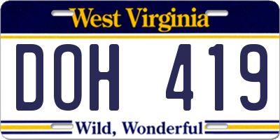 WV license plate DOH419